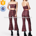 Plaid Strapless Top &amp; Flare Hem Calças Set Fabricação Atacado Moda Feminina Vestuário (TA4038SS)